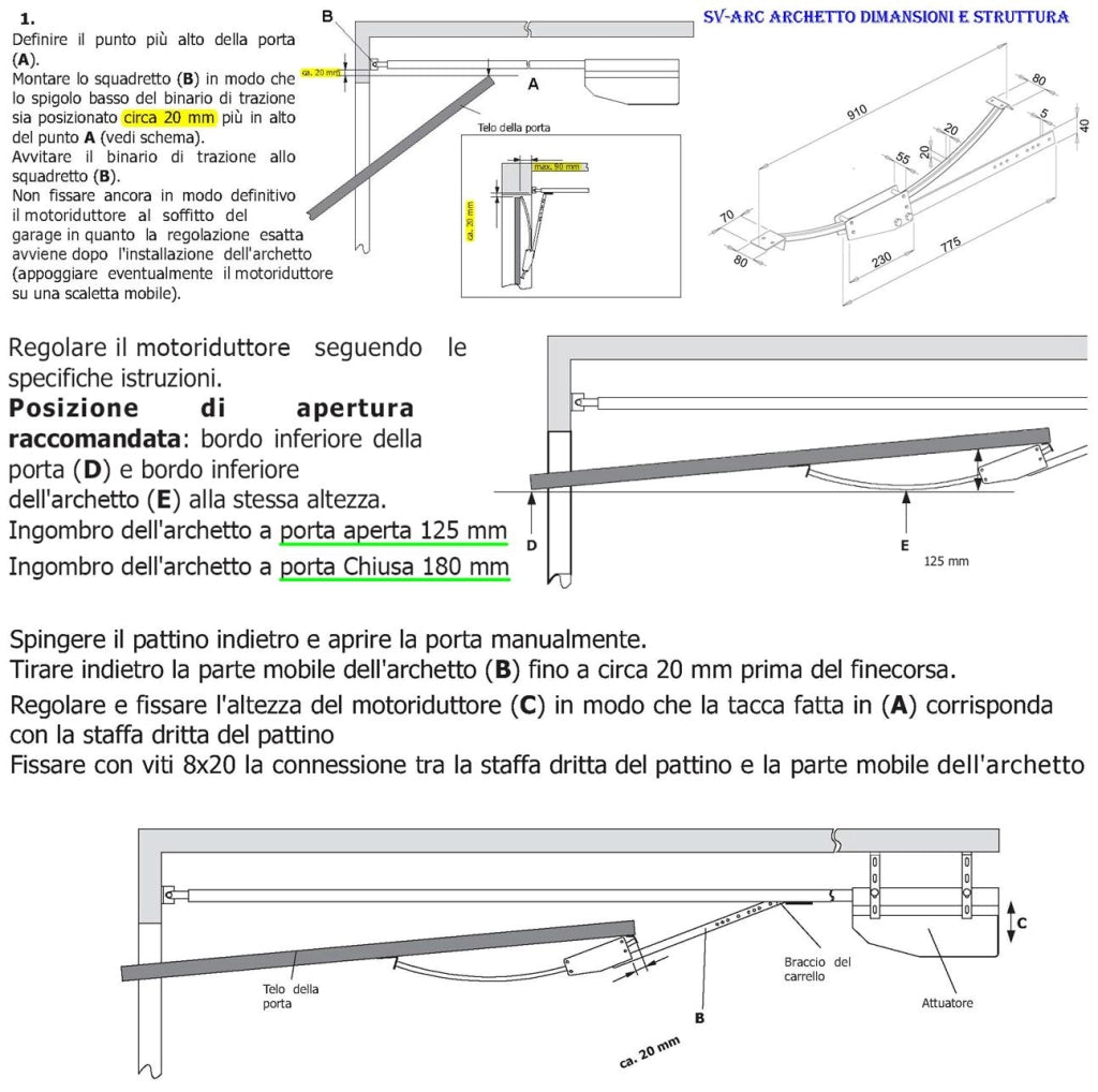 Archetto Oscillante Braccio Adattatore Porte Basculanti a Contrappesi di Qualsiasi Tipo e Marca in Acciaio Zincato Sopporta Fino a 200 Kg Evita Oscillazioni e Flessioni Laterali Dimensioni L910XS80 mm