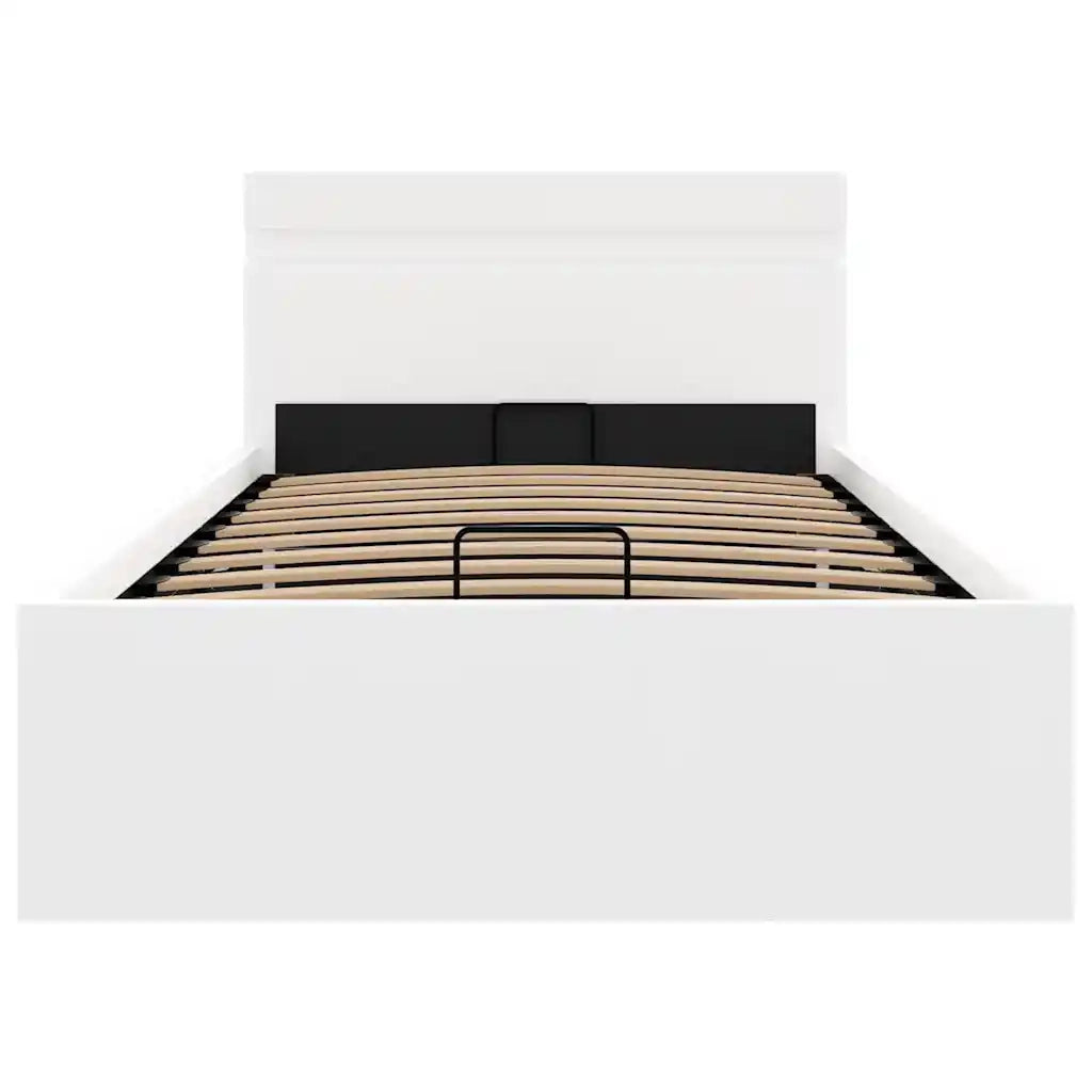 Letto singolo | Letto per adulti | Giroletto Contenitore Idraulico LED Bianco Similpelle 90x200 cm