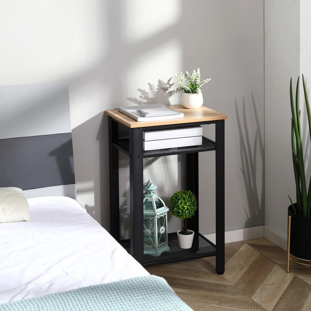Tavolino da caff¨¨ industriale con ripiani in metallo ¨C Minimal ¨C 45x35x75 cm rovere e nero