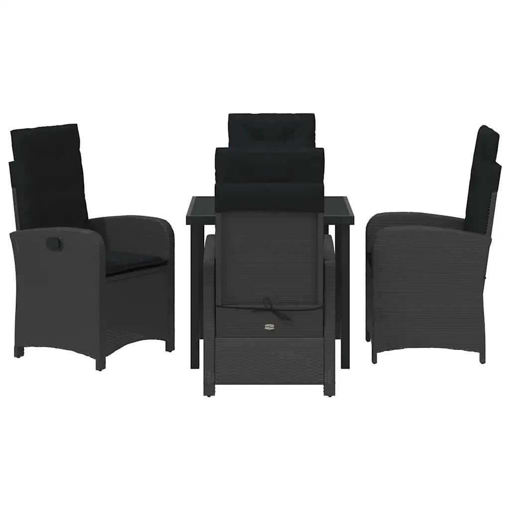 Set da Pranzo per Giardino con cuscino 5 pcs Nero polyrattan