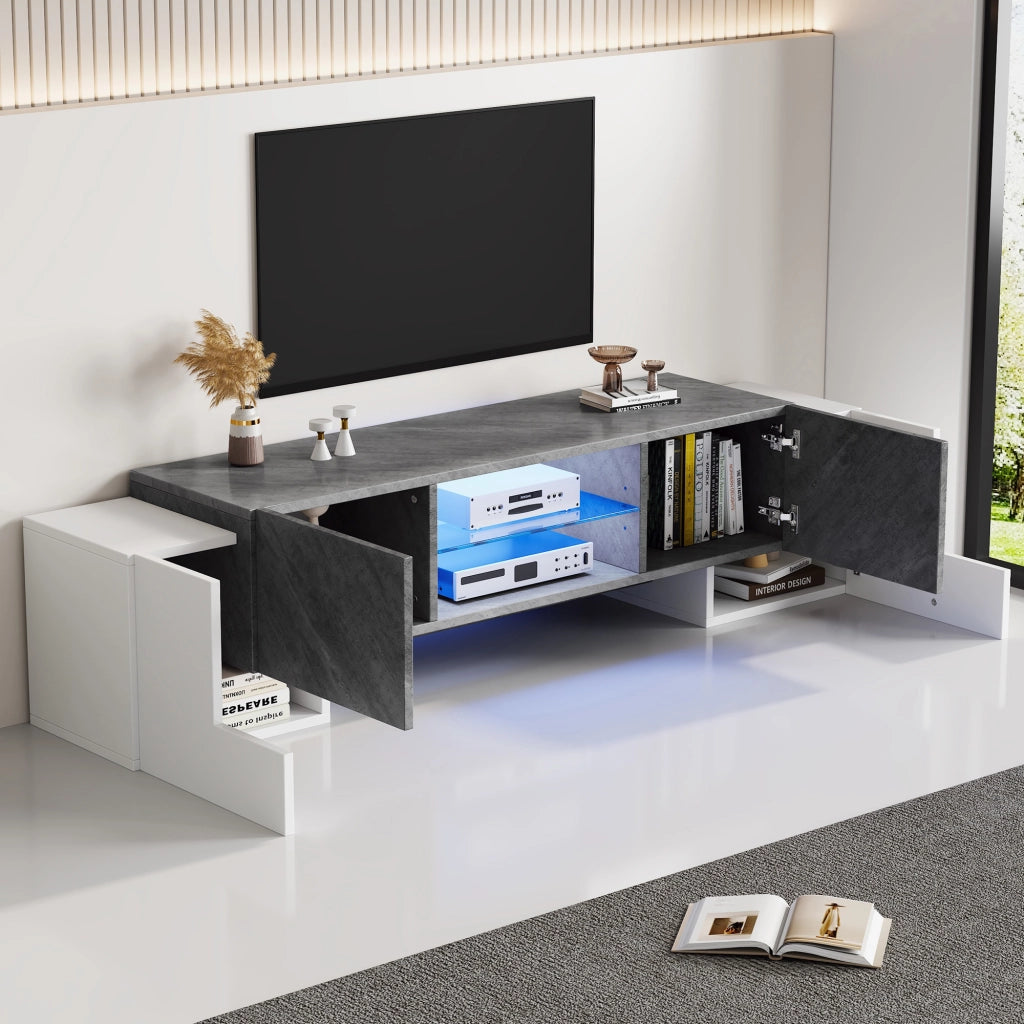 Cassettiera TV bianca e grigia in MDF lunghezza 180 cm