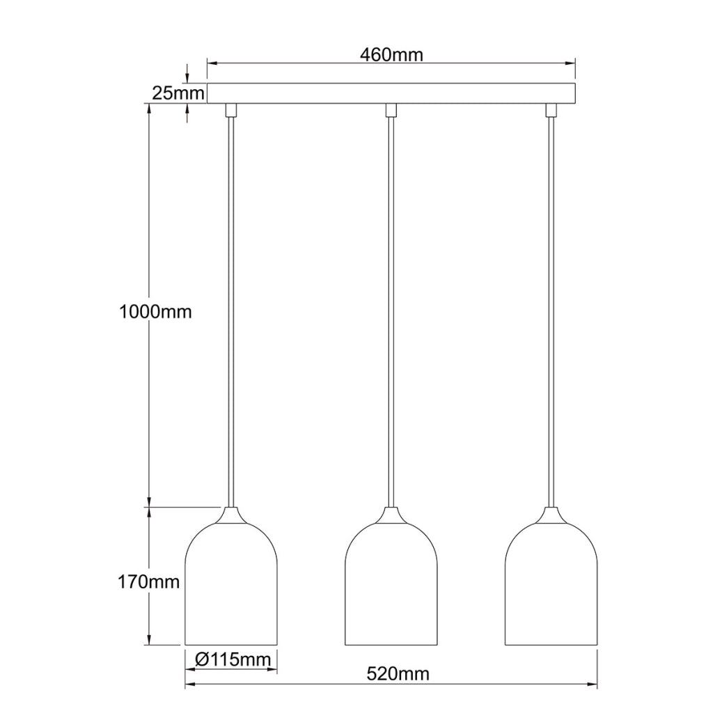 Lampada a sospensione nera metallo 46cm 3xGU10 Nilo