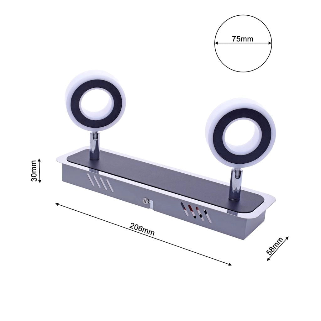 Plafoniera a barra Milagro Sole 2x10W LED nero cromo