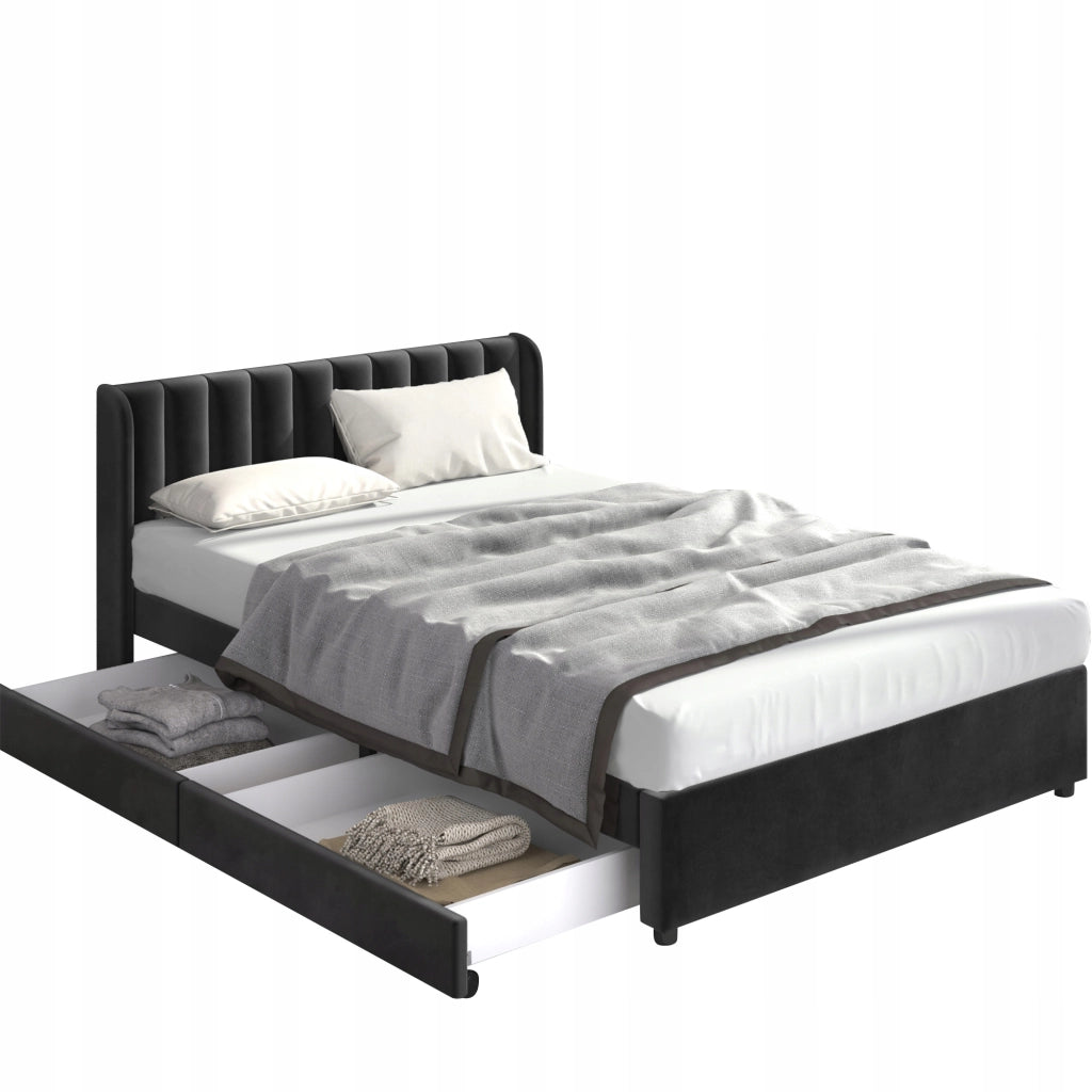 Letto imbottito 140x200 - Xylo - Velluto con 2 cassetti
