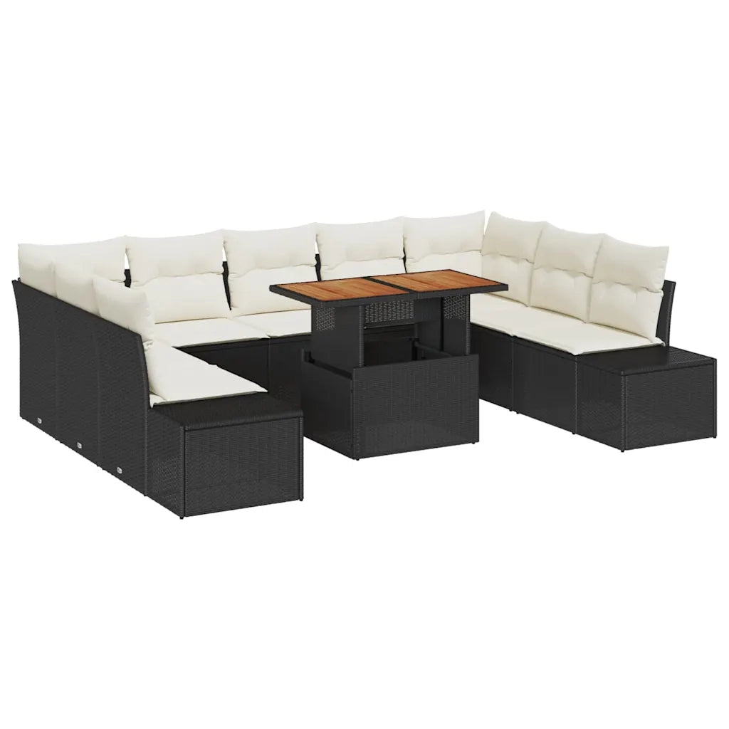 Set Divano da Giardino 10 pcs Nero Poly Rattan