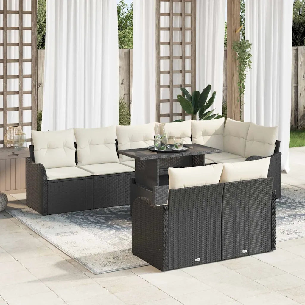 Set di relax con cuscino 9 pcs Nero Poly Rattan
