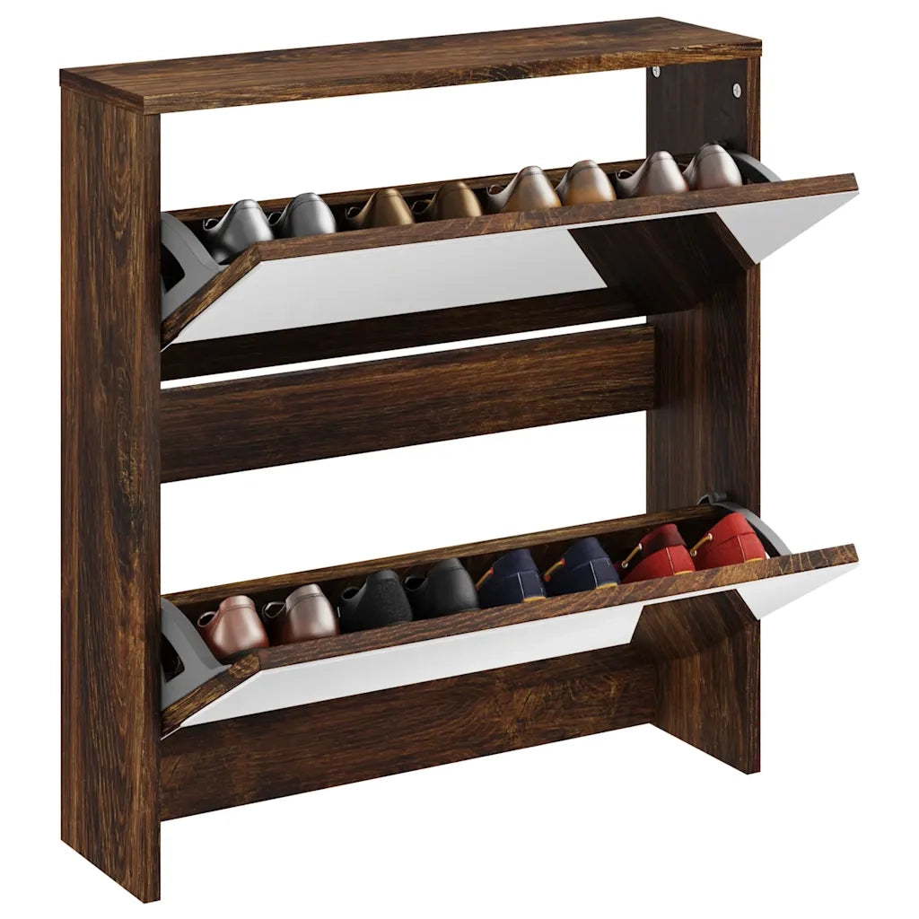 Scarpiera con Specchio a 2 Livelli-Mobile con specchio Rovere fumo 63x17x67 cm