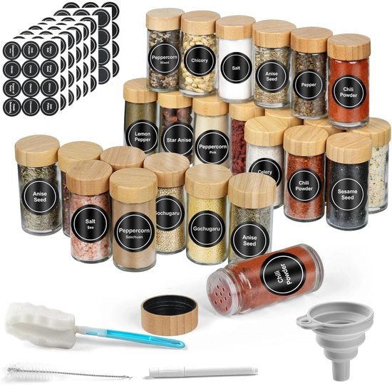 Set di erbe in vaso - 24 pezzi - vetro e legno - 100 ml