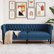 Divano Chesterfield a 3 Posti Blu in Tessuto 372562