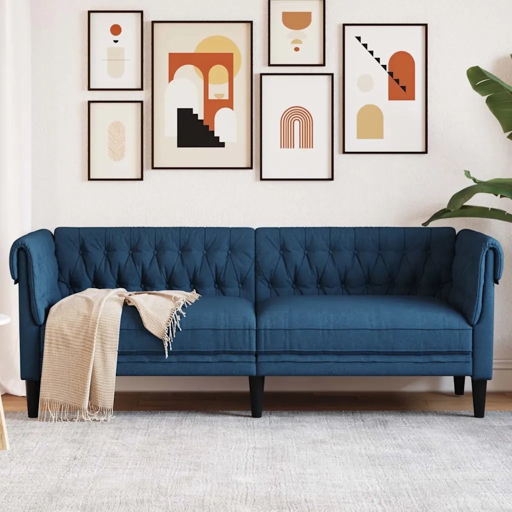Divano Chesterfield a 3 Posti Blu in Tessuto 372562