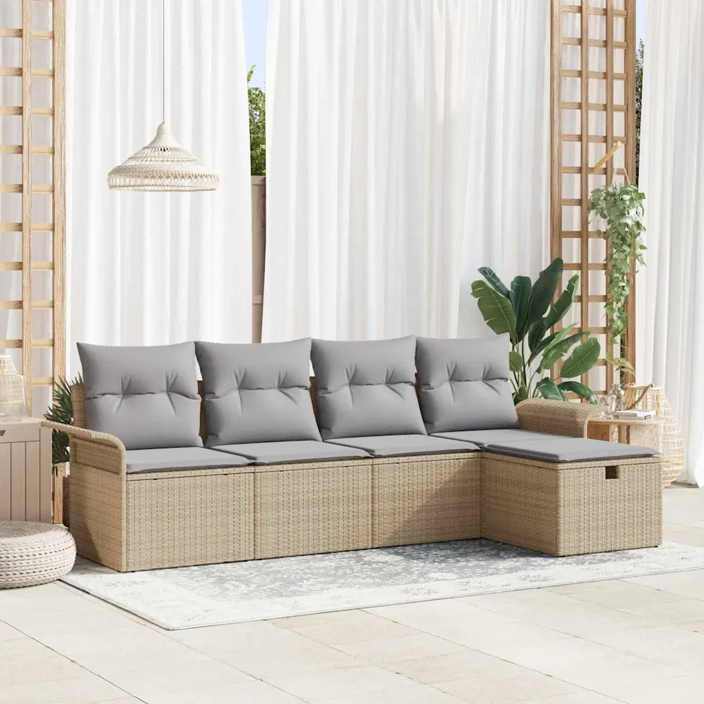 Set Divano da Giardino con cuscino 5 pcs Beige Poly Rattan 3360191