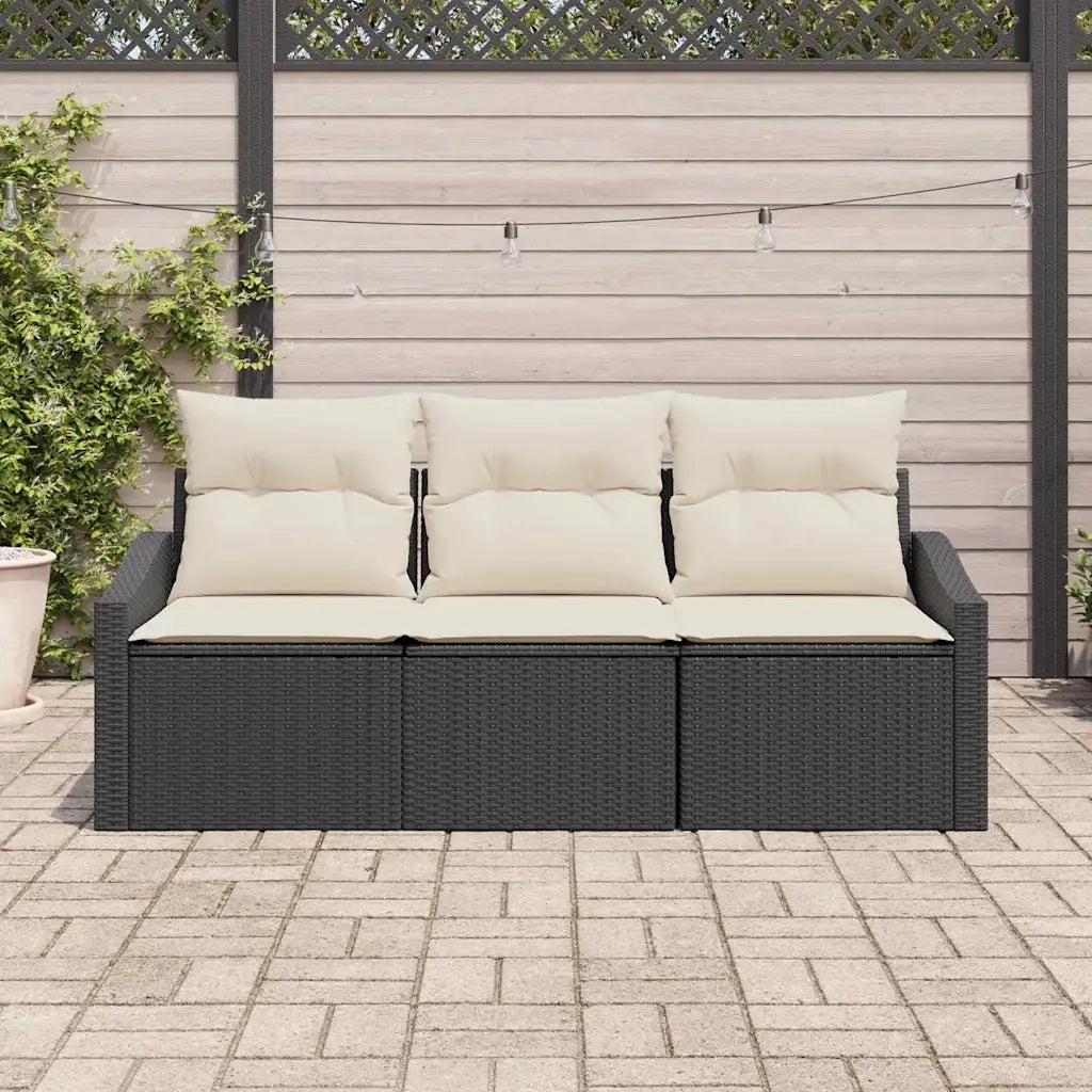 Set Divano da Giardino 3 pcs Nero e Bianco polyrattan