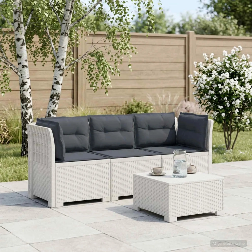 Divano da giardino 3 posti con cuscini in look rattan PP Bianco 3443845