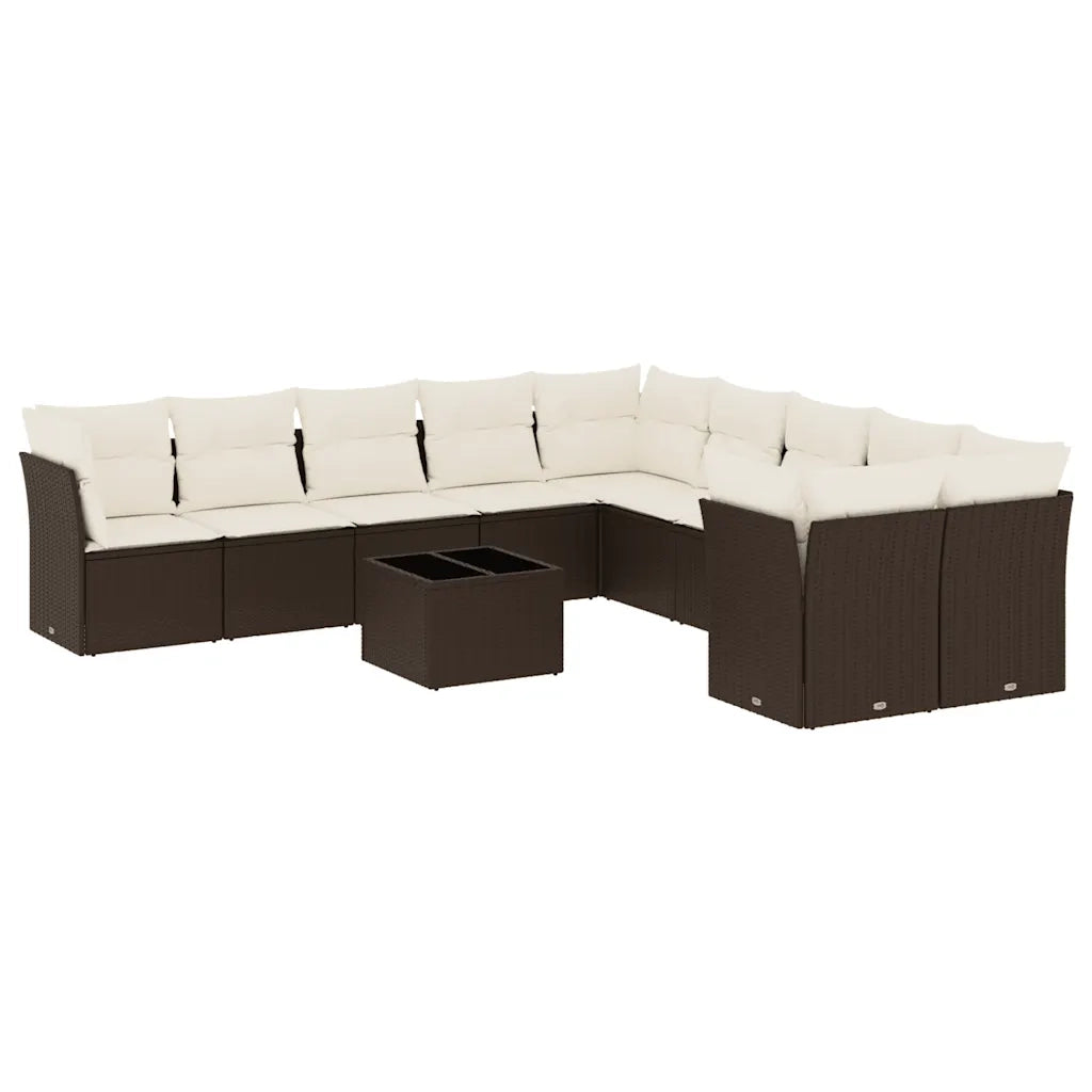 Set Divani da Giardino 11 pz con Cuscini Polyrattan Marrone 3218253