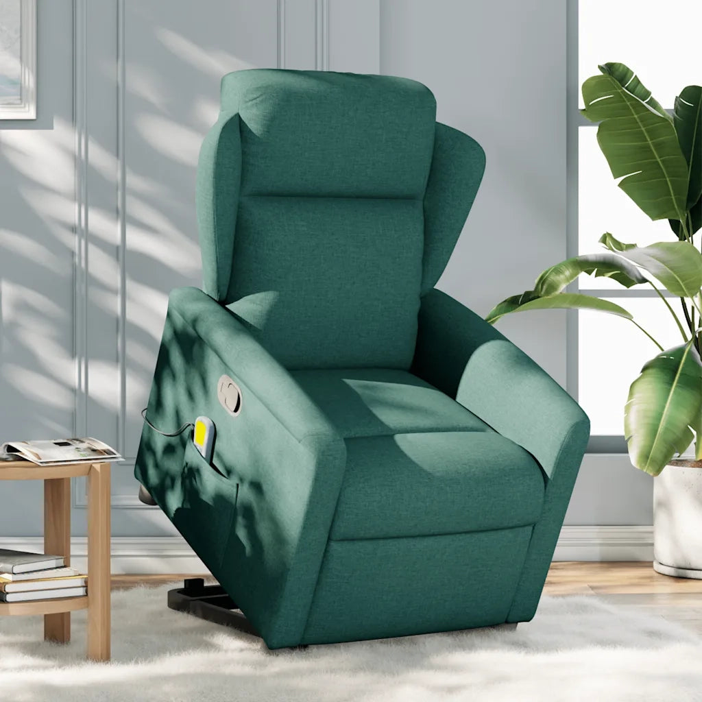 Poltrona Alzapersona Massaggiante | Sedia Relax Verde Scuro in Tessuto