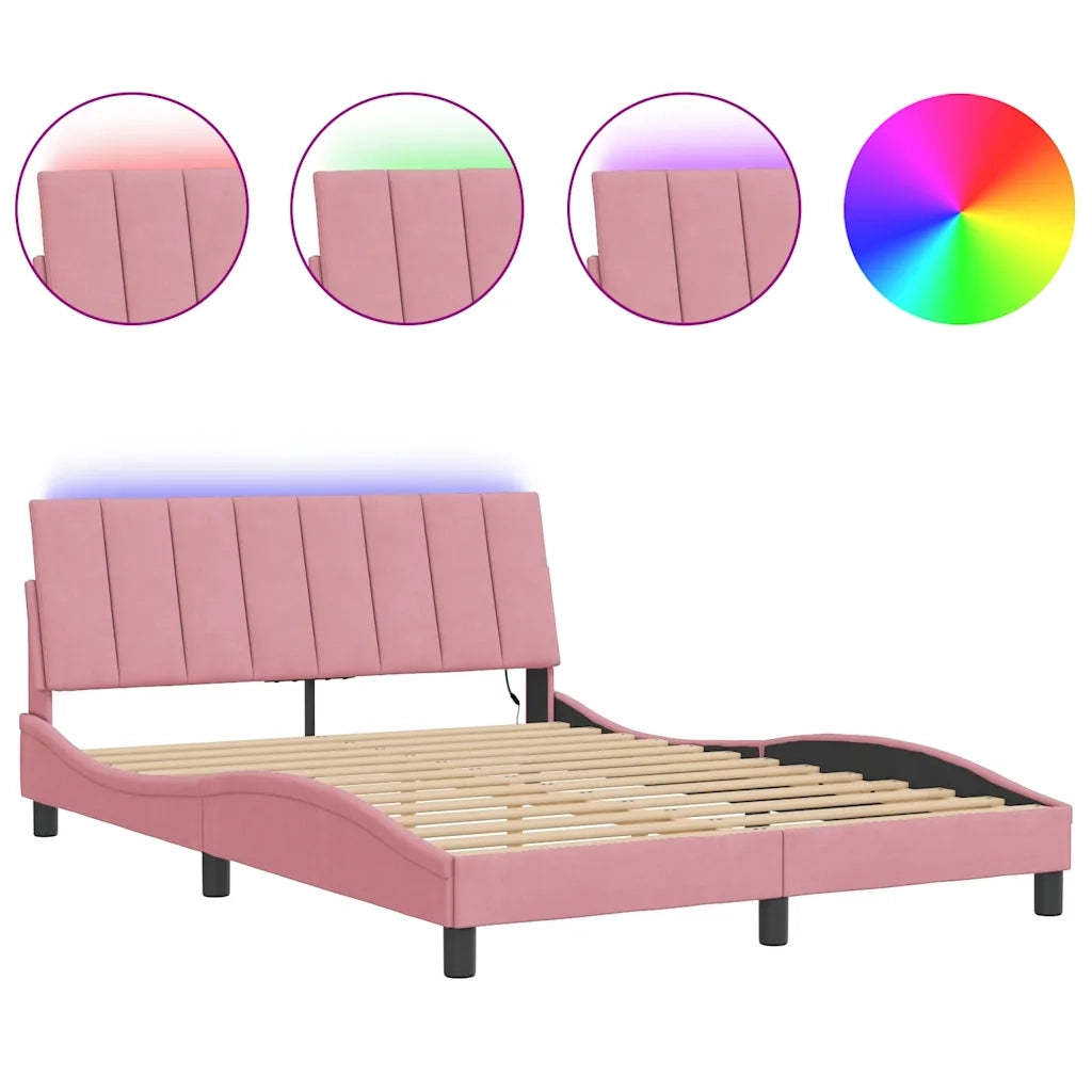 Giroletto con LED senza Materasso Hanko Rosa 140x200 cm in Velluto