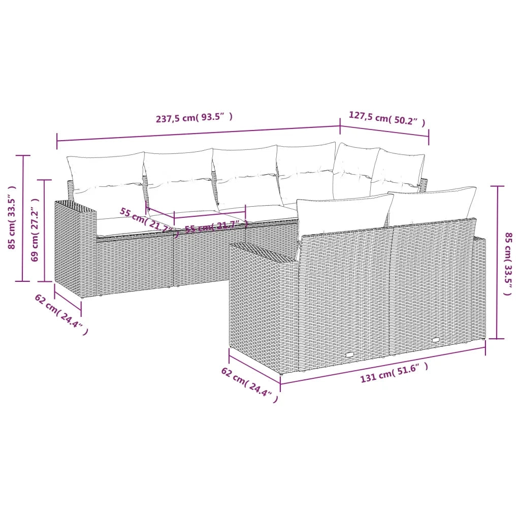 Set Divani da Giardino 7pz con Cuscini Grigio Chiaro Polyrattan 3251549