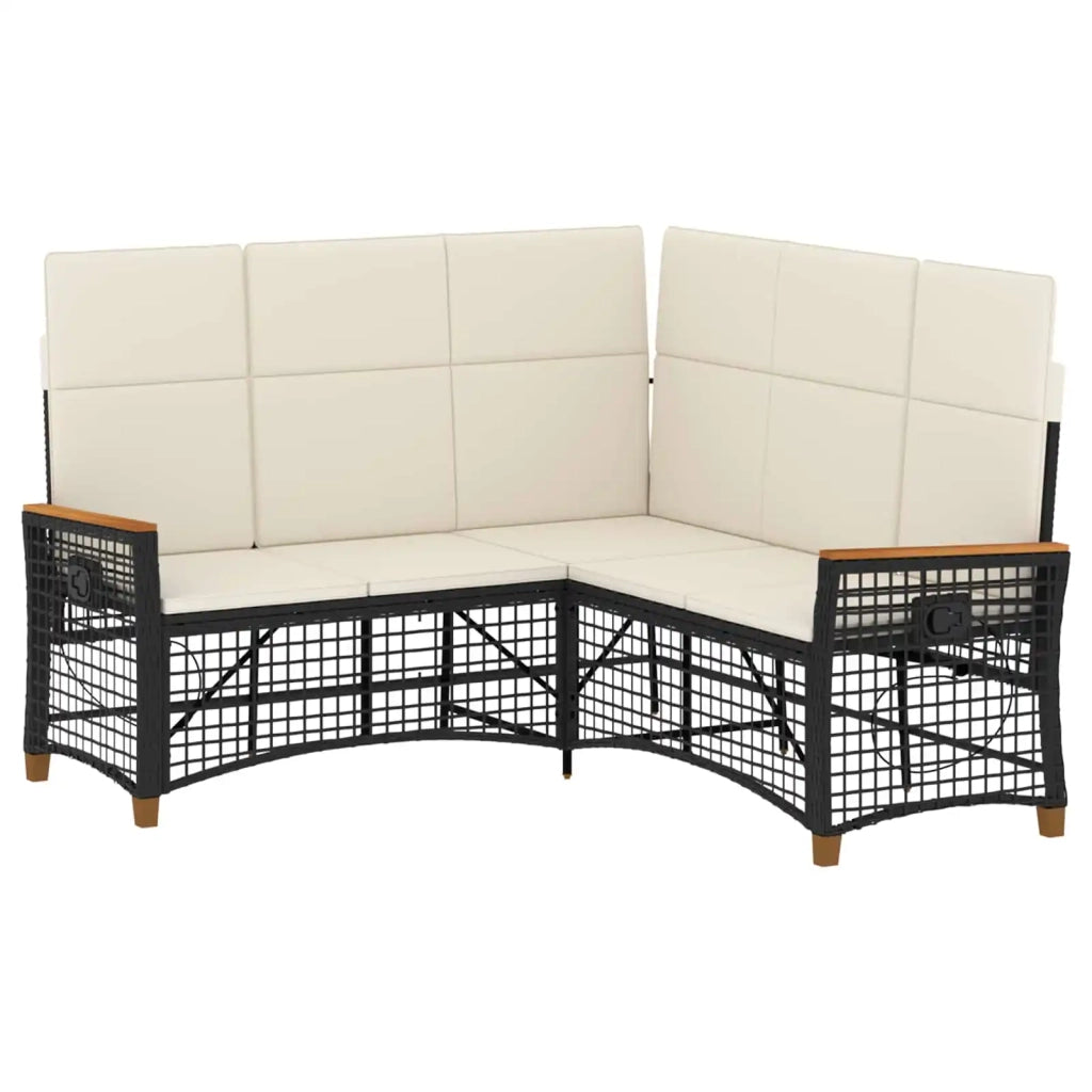 Set di Divani Recliner da Giardino Nero e Bianco Crema 42026823