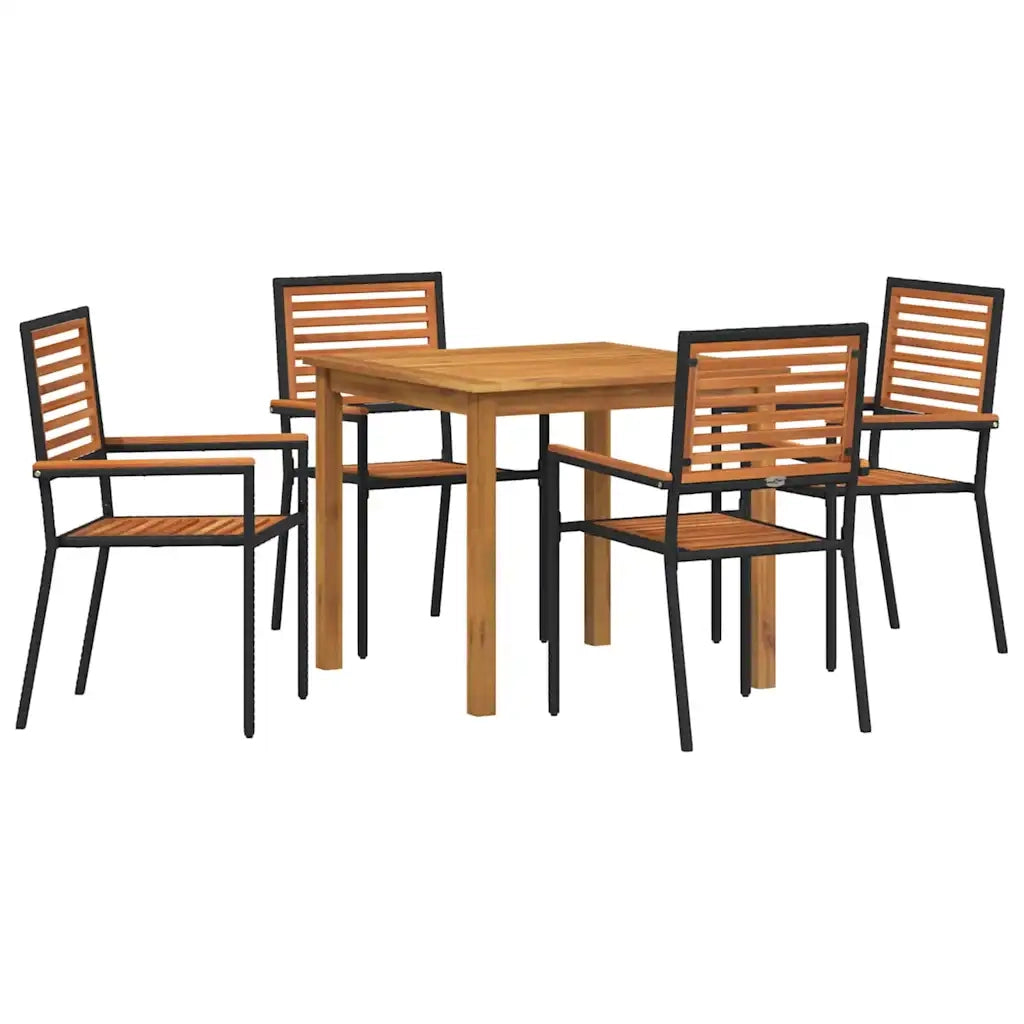 Set da Pranzo per Giardino 5 pcs Nero Legno di Acacia Massello
