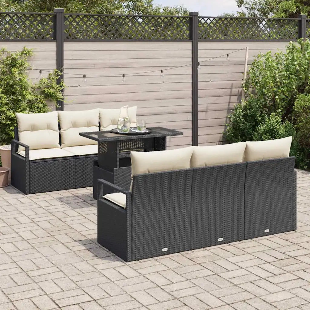 Set Divano da Giardino 7 pcs Nero e Crema polyrattan 3348743