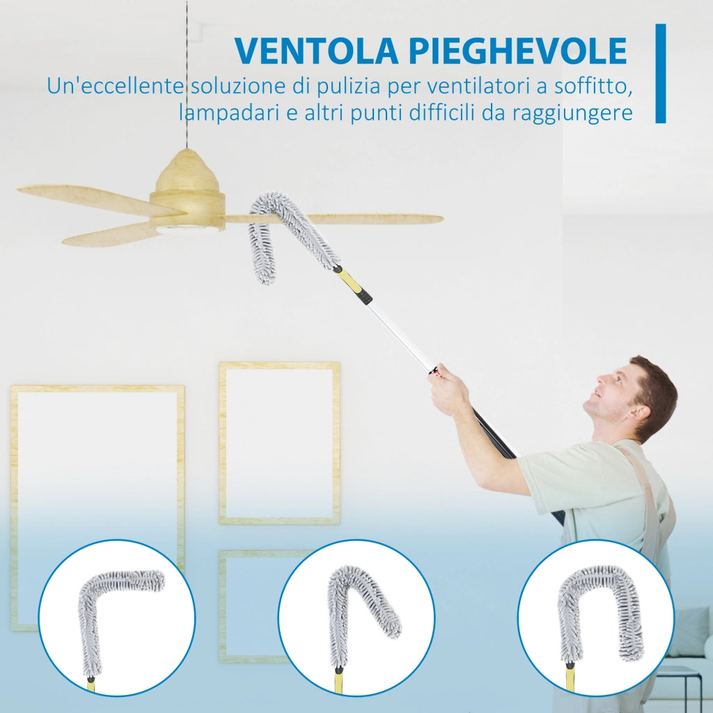 Kit per Pulizia della Casa con Asta di Prolunga, Spolverino per Ragnatele, Spolverino in Microfibra e Spolverino per Ventilatore a Soffitto, Giallo e Grigio