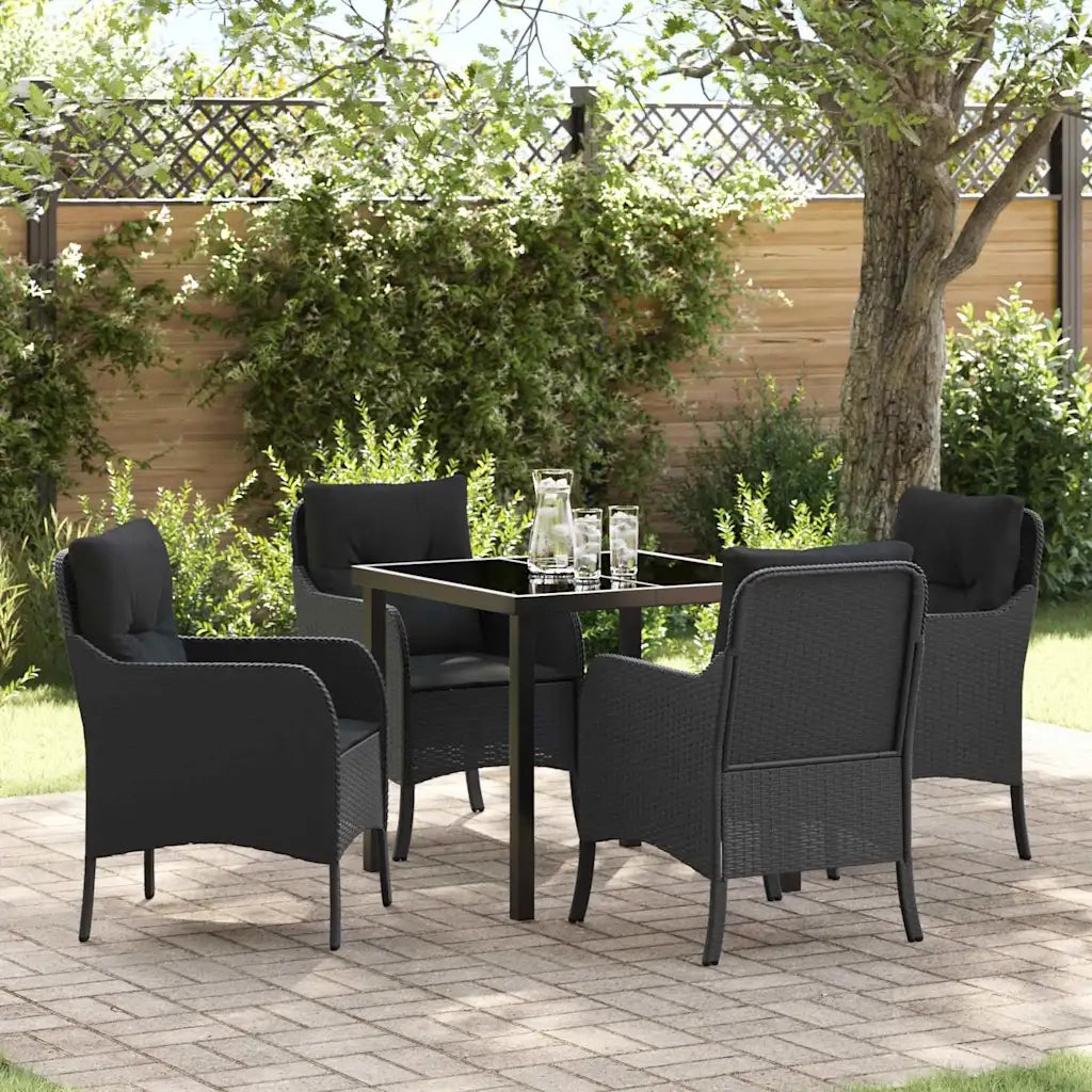 Set da Pranzo per Giardino con cuscino 5 pcs Nero polyrattan 3380149