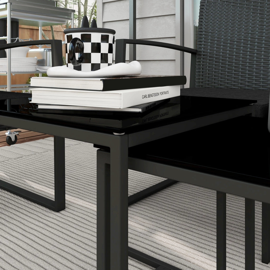 Set da giardino in polyrattan ¨C Minimal ¨C nero con 2 divani singoli, 1 divano doppio e 2 tavolini