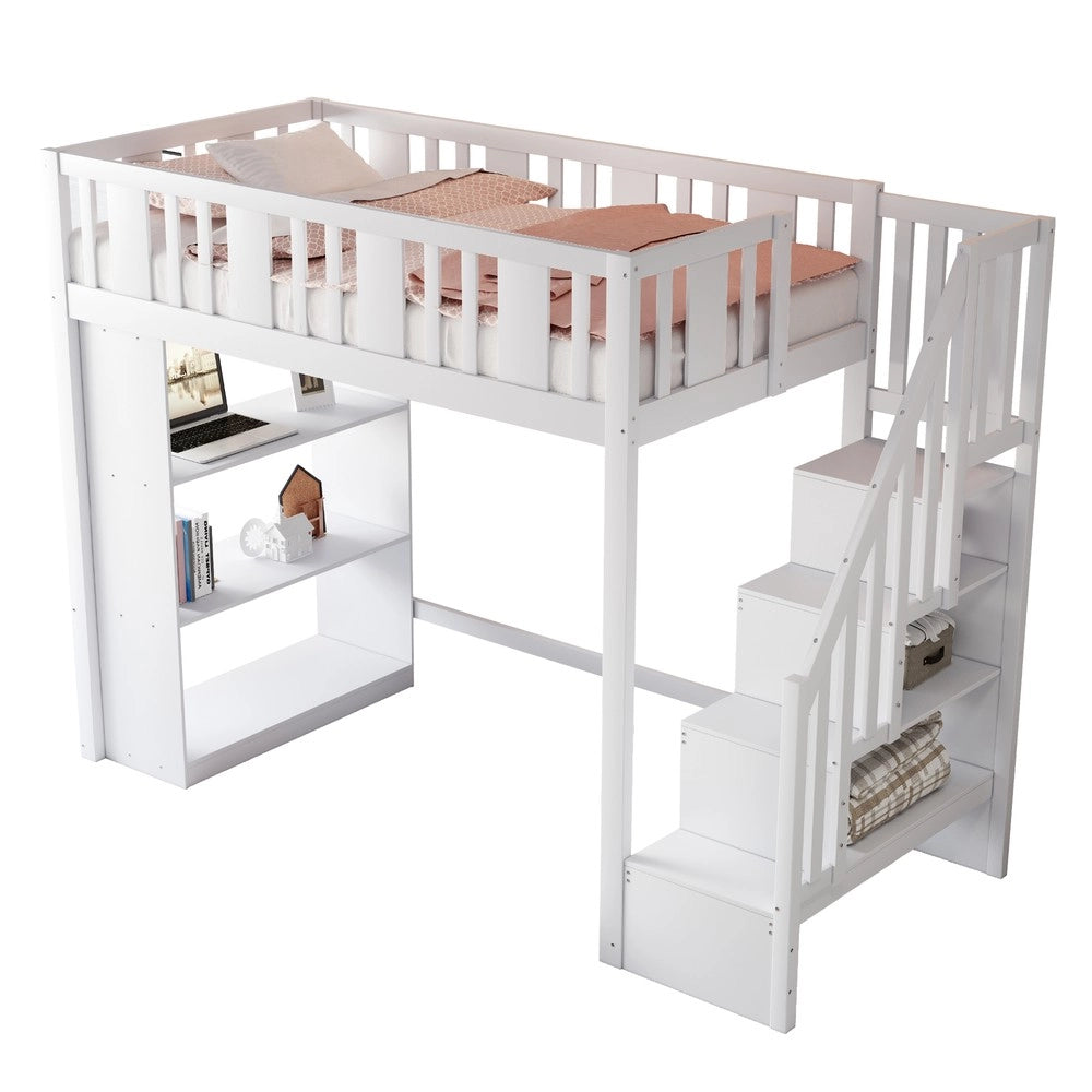 Letto a Soppalco con Contenitore ¨C MINIMAL ¨C Legno Bianco 90x200