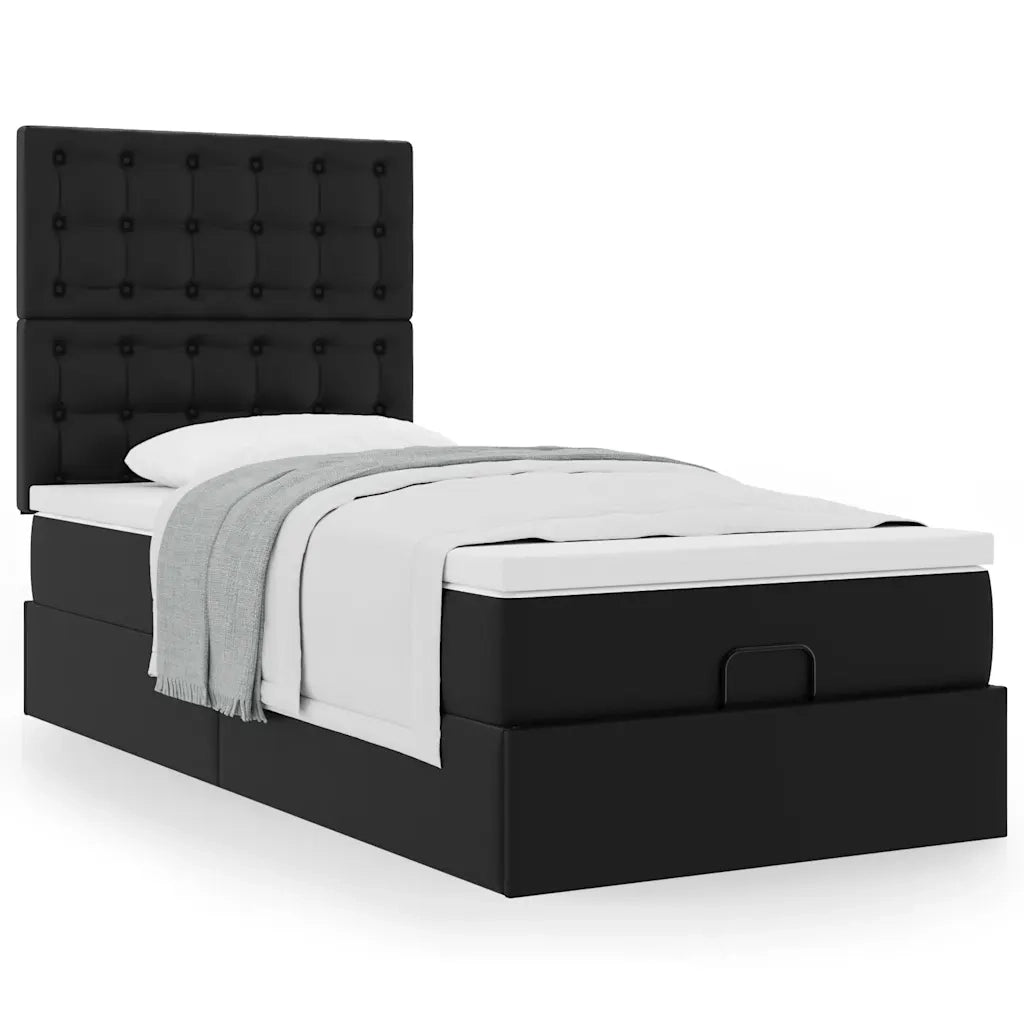 Letto Pouf con Materasso Nero 90x200 cm Similpelle 3312981