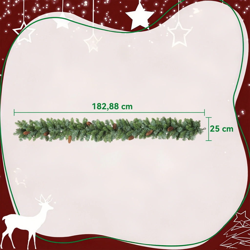Ghirlanda Finta di Natale Decorazione Fiori con 162 Punte 8 Pigne Verde ¨C Minimal ¨C 1.8 m