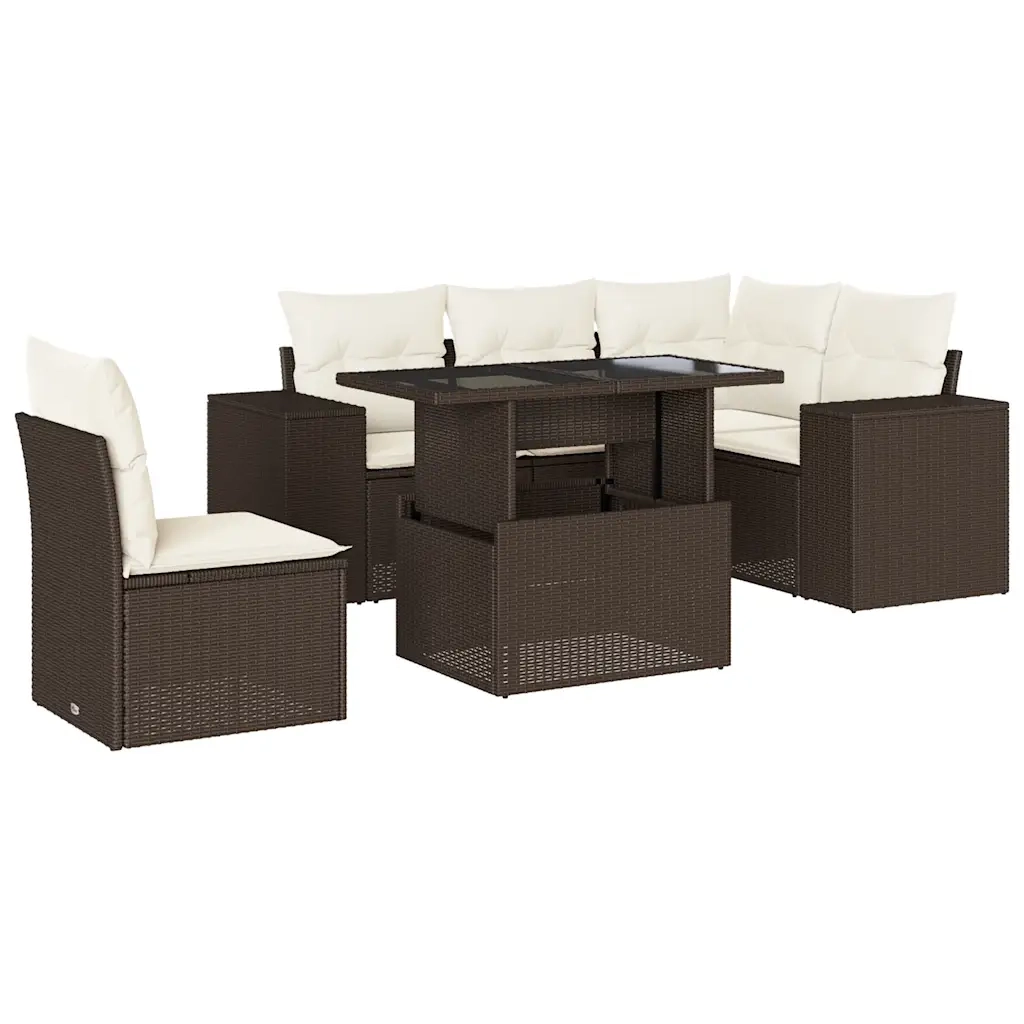 Set Divano da Giardino 6 pz con Cuscini Marrone in Polyrattan 3269173