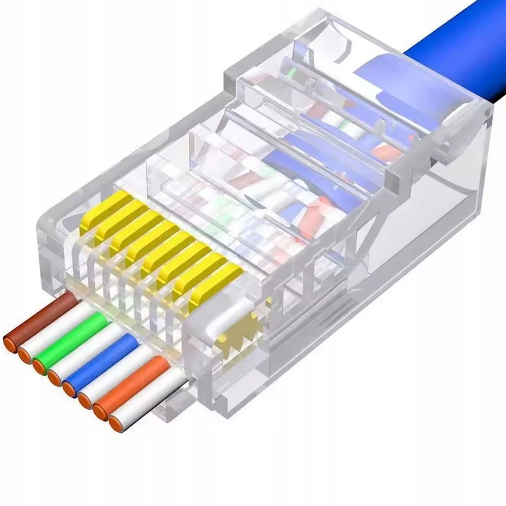 Connettori Passanti RJ45 6e EasyPass – 100 Pezzi | Categoria 6e | 8P8C | Compatibile con Cavi LAN UTP
