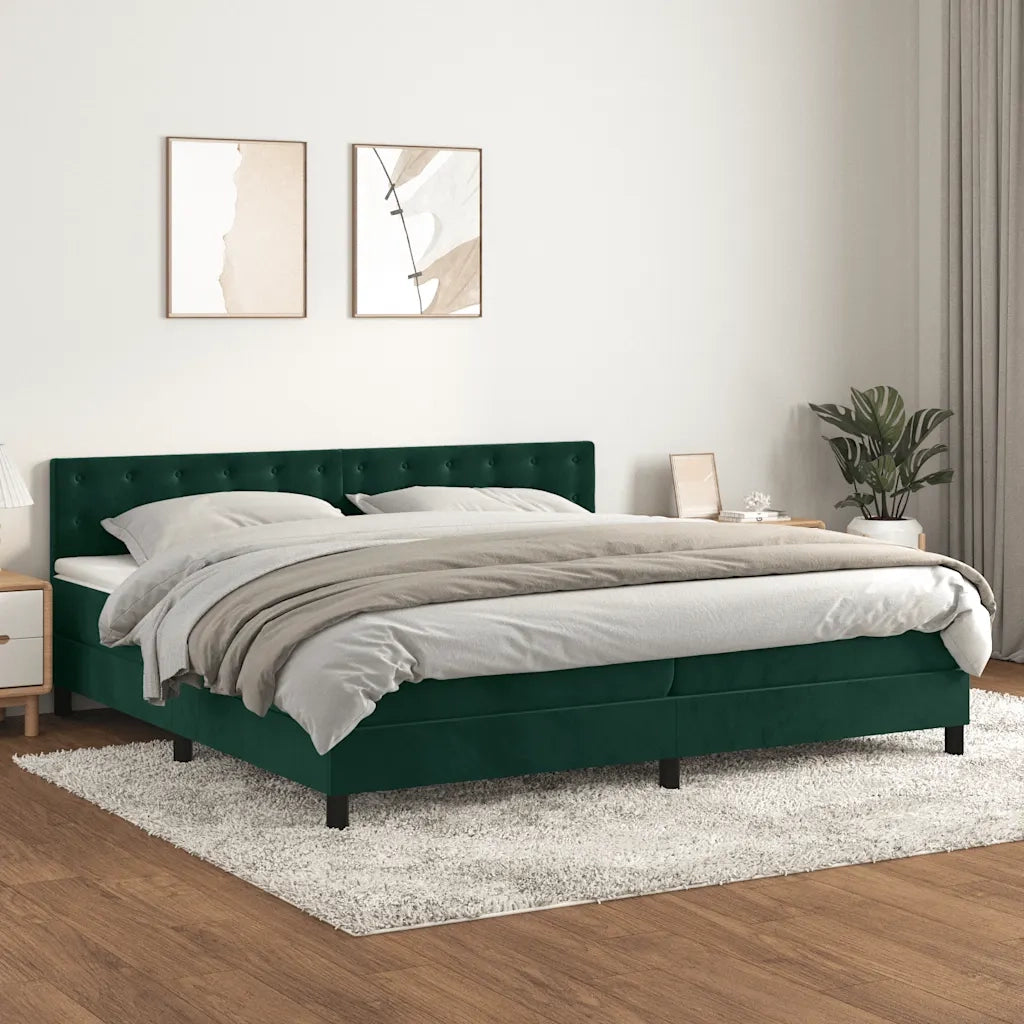 Giroletto a Molle con Materasso Verde Scuro 200x200 cm Velluto 3141566