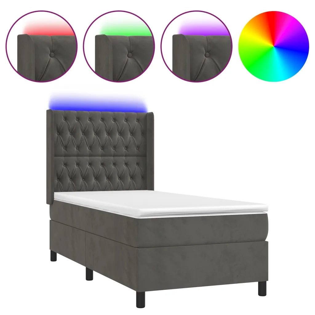 Letto a Molle con Materasso e LED Grigio Scuro 80x200cm Velluto 3139710