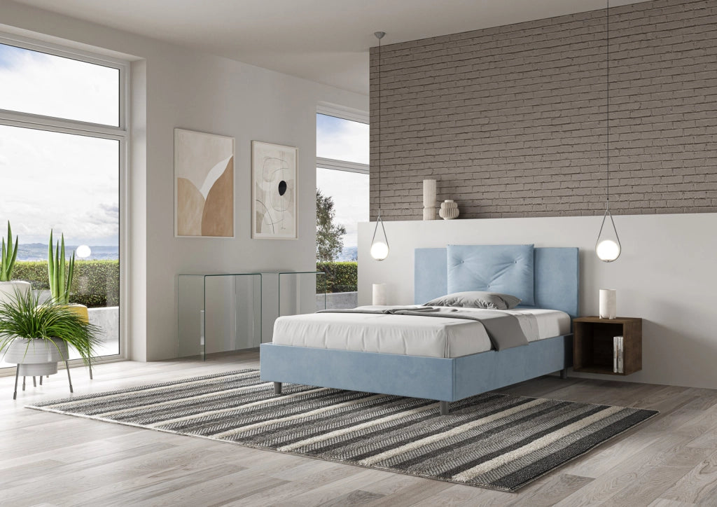 BS COM Letto una piazza e mezza contenitore imbottito 130x200 microfibra azzurro