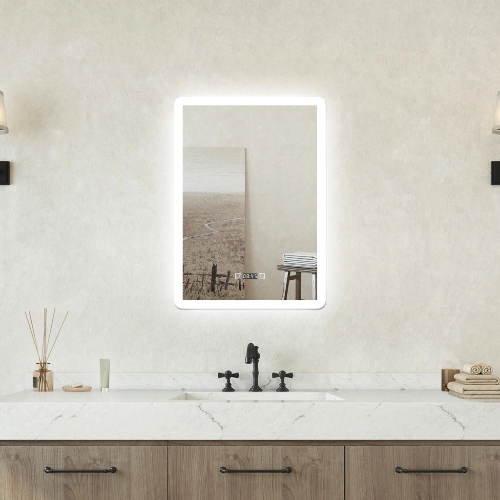 Specchio bagno Rettangolare 60x80cm Led Con 3 Luci + Orologio + Antiappannamento