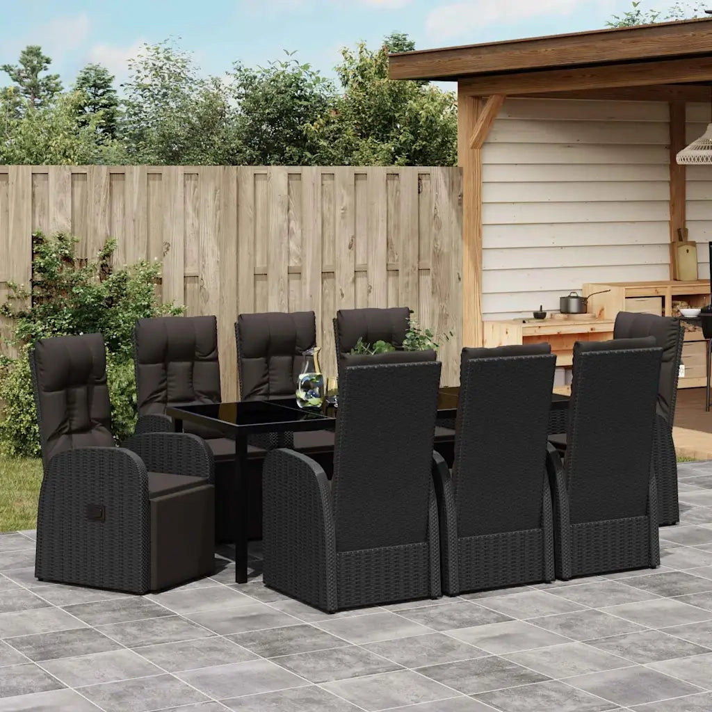 Set da Pranzo per Giardino con cuscino 9 pcs Nero polyrattan 3379519