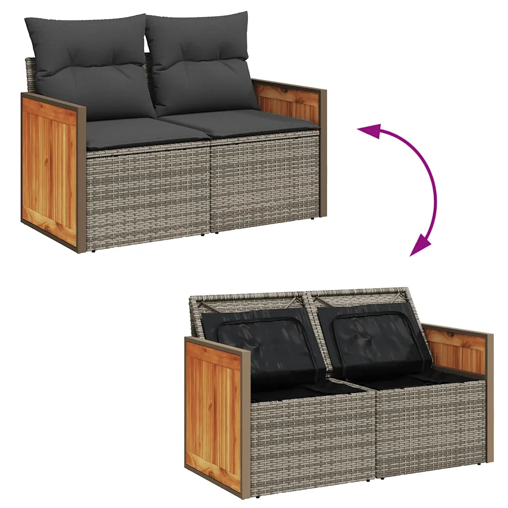 Set Divano da Giardino 8pz con Cuscini Grigio Polyrattan Acacia 3327742