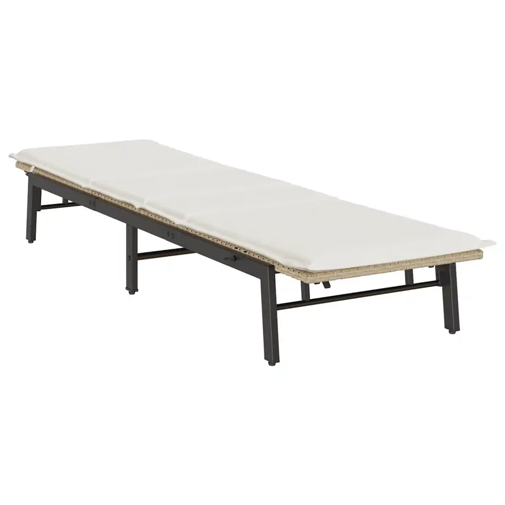 Lettino Prendisole con Cuscini Beige in Polyrattan 4104083