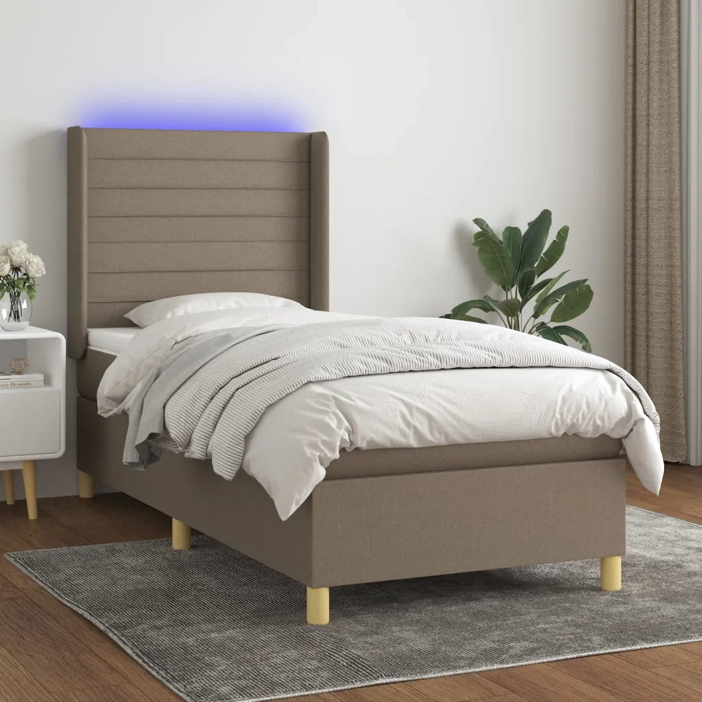 Letto a Molle con Materasso e LED Tortora 90x200 cm in Tessuto 3138929