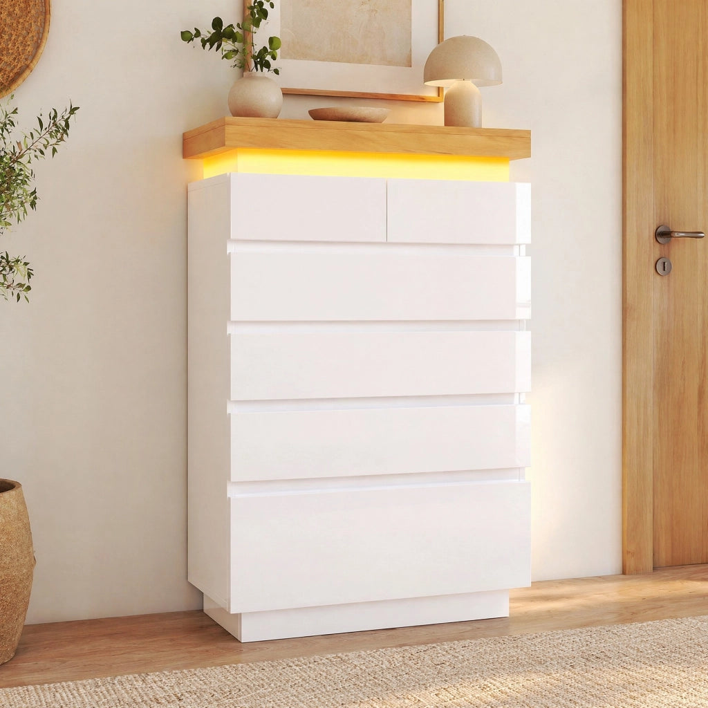 CREDENZA Lucida 6 Cassetti 115x73x39 cm Bianca con LED