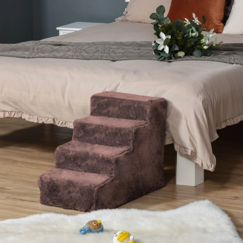 Scaletta per Cani a 4 Gradini con Rivestimento Sfoderabile e Lavabile, Portatile, 60x35x44 cm, Marrone