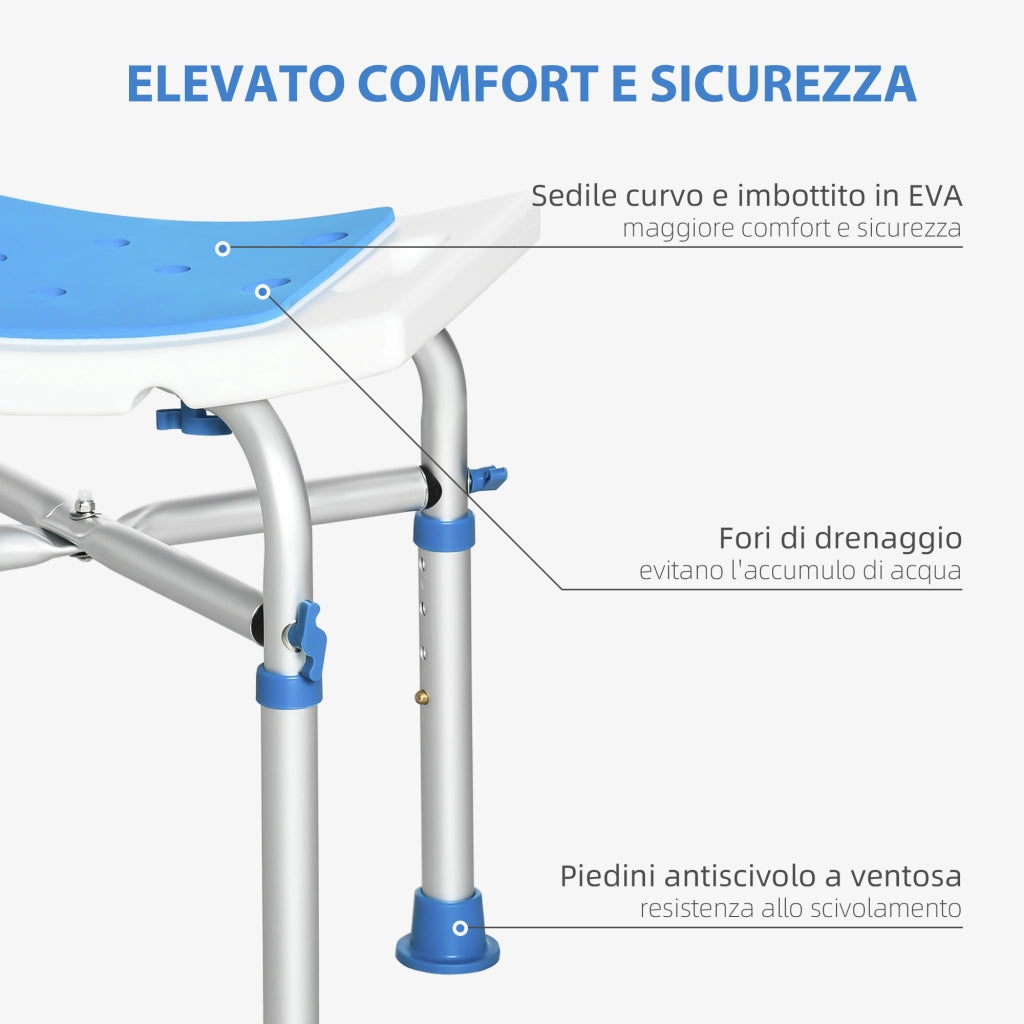 Sgabello Doccia Regolabile ¨C Minimal ¨C Blu Alluminio Antiscivolo