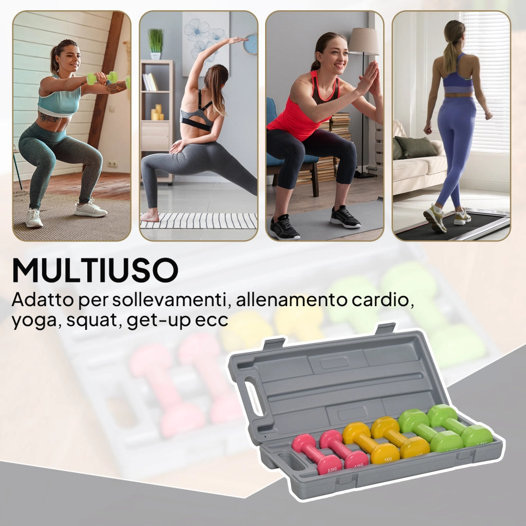 Set manubri pesi con valigetta ¨C Minimal ¨C 0.5kg 1kg 1.5kg in acciaio e PU