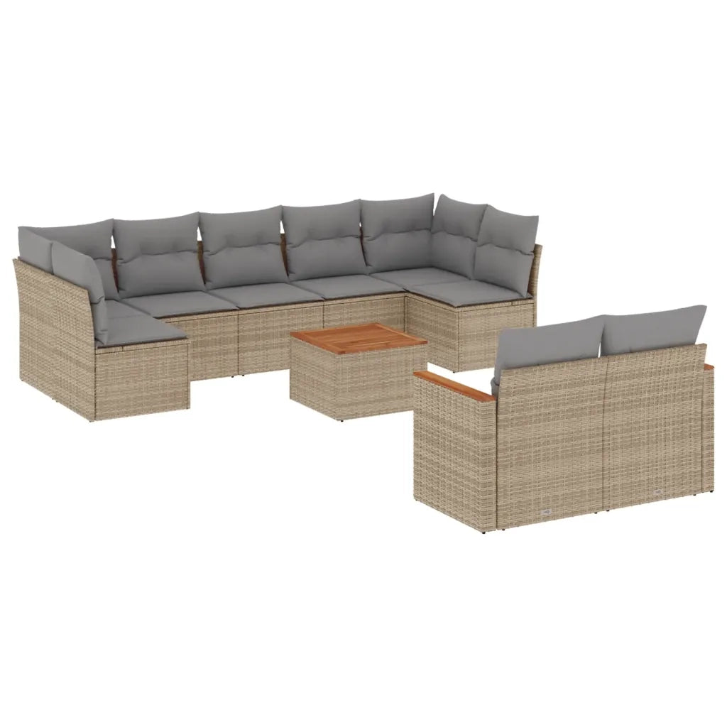 Set Divano da Giardino 10 pz con Cuscini Beige Misto Polyrattan