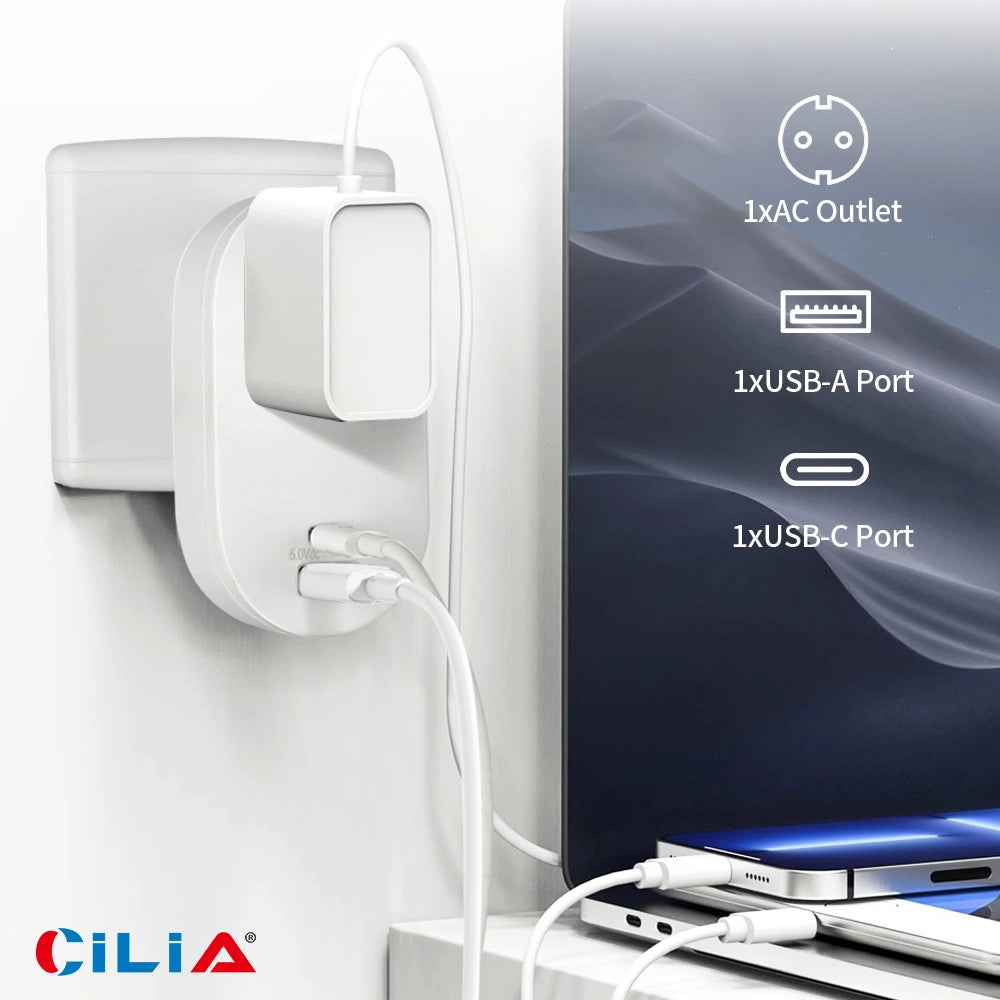 Adattatore da Parete con 1 Presa Schuko, 1 USB-C, 1 USB-A ¨C Xylo ¨C Bianco