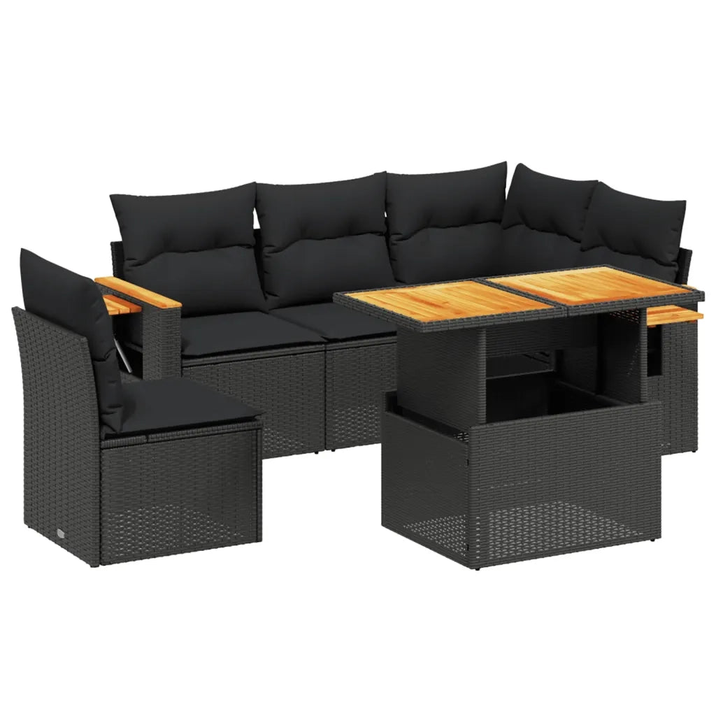 Set Divano da Giardino 6 pz con Cuscini Nero in Polyrattan 3273519