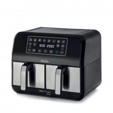 Ariete 4624 airy fryer dual, friggitrice ad aria con doppio cestello, 1700 w, capacità 8l, 3 funzioni di cottura, pannello digitale led touch, 8 programmi preimpostati, timer, 2 cestelli, nero