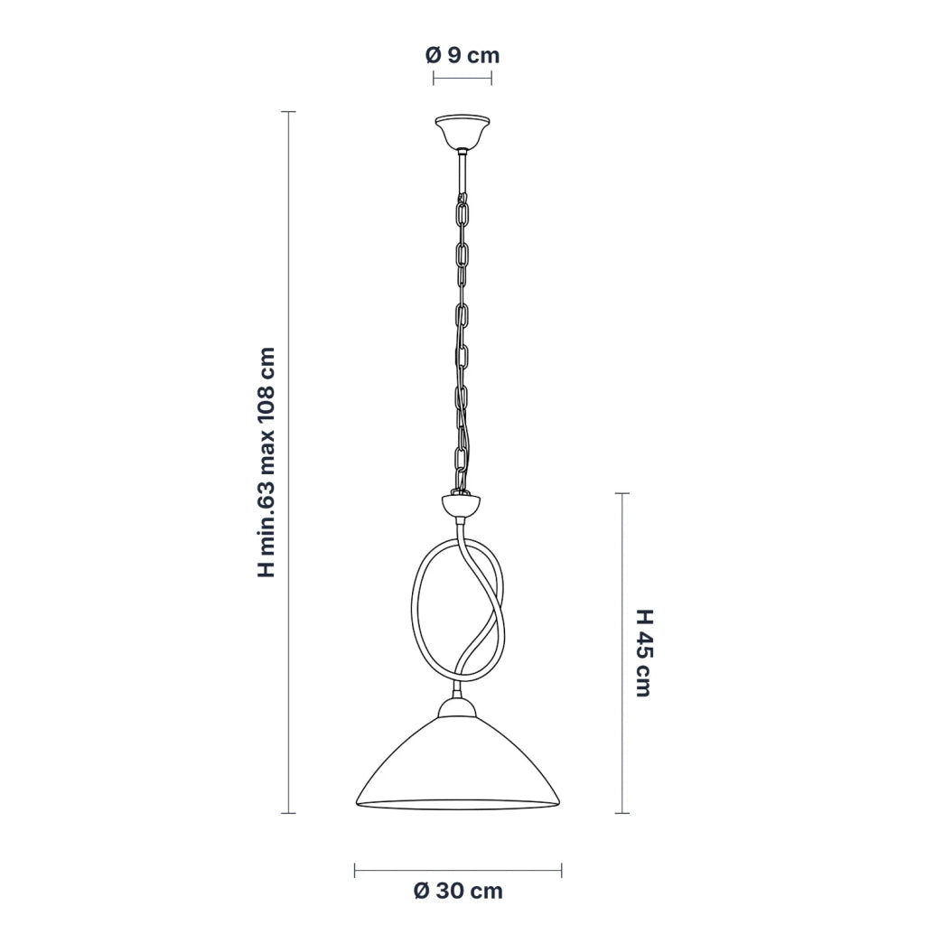 Lampadario Rustico Bistrot 1 Luce Nero e Bianco LuceArt Classic