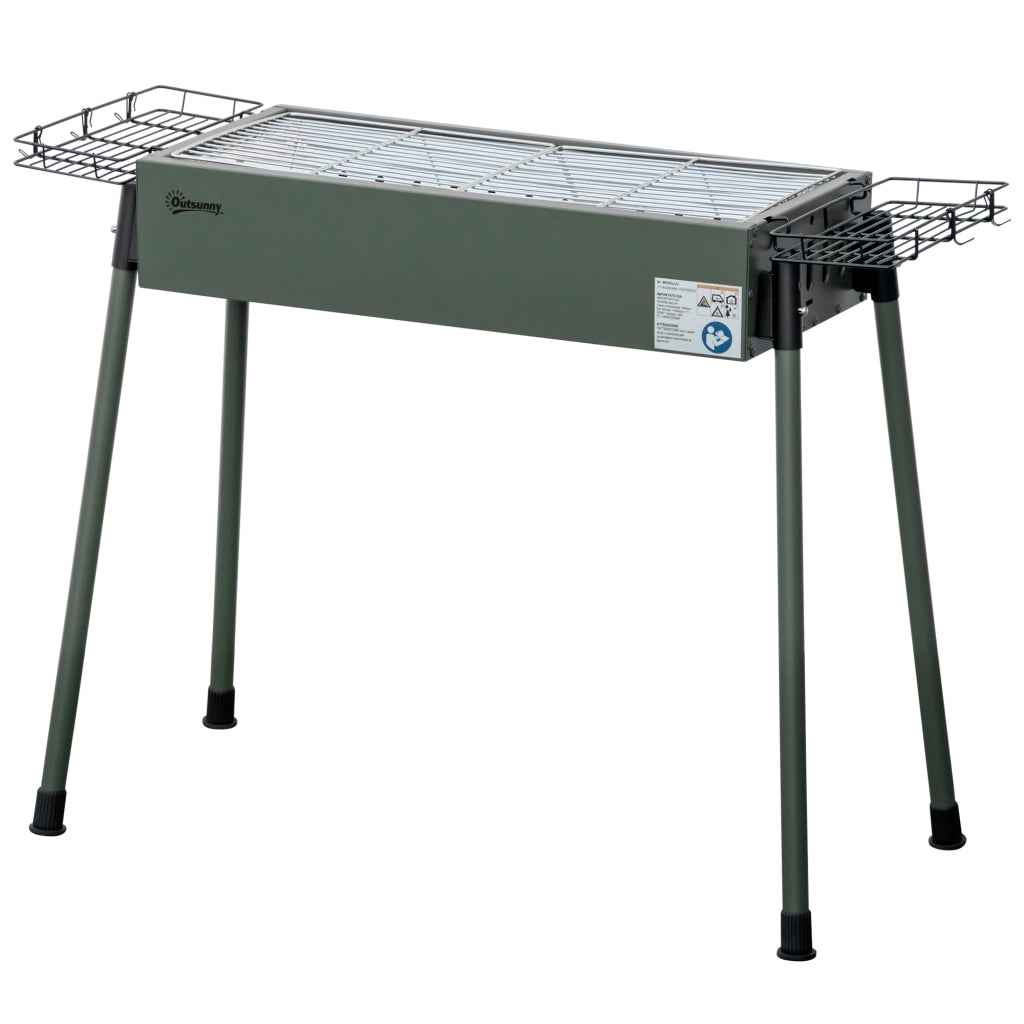 Barbecue a Carbone Portatile con 2 Griglie ¨C Xylo ¨C Piedi Rimovibili, 2 Cestini Laterali, 94x39x70 cm